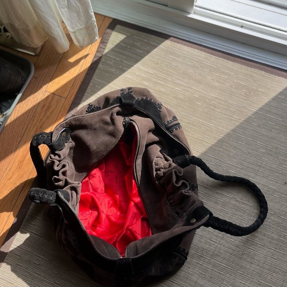 Chocolate Brown Christian Louboutin Suede Hobo with Black Suede Accents - Picture 4 of 7